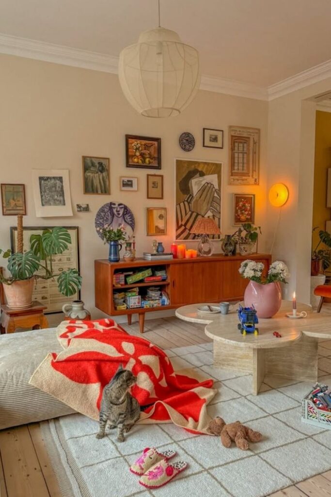 Create a stunning eclectic gallery wall with our expert tips on layout, art selection, and styling. Discover unique ideas for staircases, living rooms, and more to curate a bold and personal display! Eclectic Gallery Wall Ideas, Eclectic Gallery Wall Over Couch, Living Room Gallery Wall, Eclectic Gallery Wall Around Tv, Eclectic Gallery Wall Over Sofa, Inspiration, Colorful, Eclectic Gallery Wall Entryway, Eclectic Gallery Wall Hallway, Mixed Art Styles, Stairs, Wall Paintings, Tips, Layout