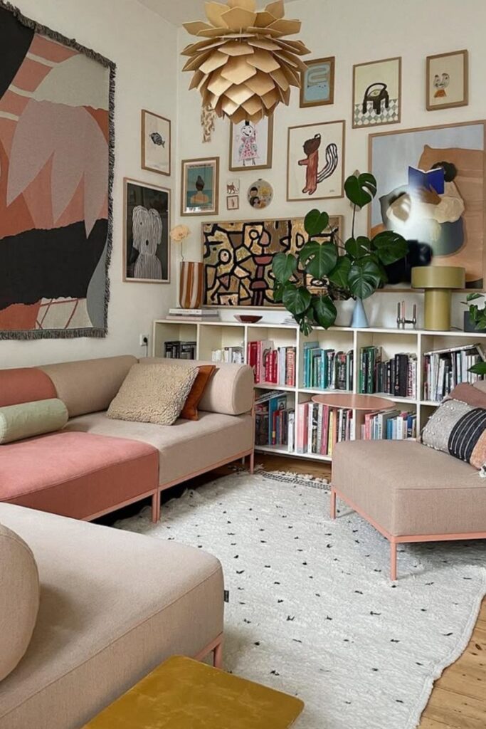 Create a stunning eclectic gallery wall with our expert tips on layout, art selection, and styling. Discover unique ideas for staircases, living rooms, and more to curate a bold and personal display! Eclectic Gallery Wall Ideas, Eclectic Gallery Wall Over Couch, Living Room Gallery Wall, Eclectic Gallery Wall Around Tv, Eclectic Gallery Wall Over Sofa, Inspiration, Colorful, Eclectic Gallery Wall Entryway, Eclectic Gallery Wall Hallway, Mixed Art Styles, Stairs, Wall Paintings, Tips, Layout