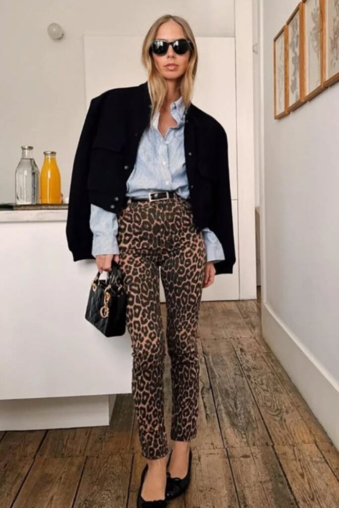 Make a bold statement with a leopard print pants outfit—fun, stylish looks perfect for day-to-night dressing and standout street style. Leopard Print Pants Outfit Street Style, Leopard Print Pants Outfits, Leopard Print Pants Outfit Classy, Leopard Print Wide Leg Pants Outfit, How To Wear Leopard Print Pants
