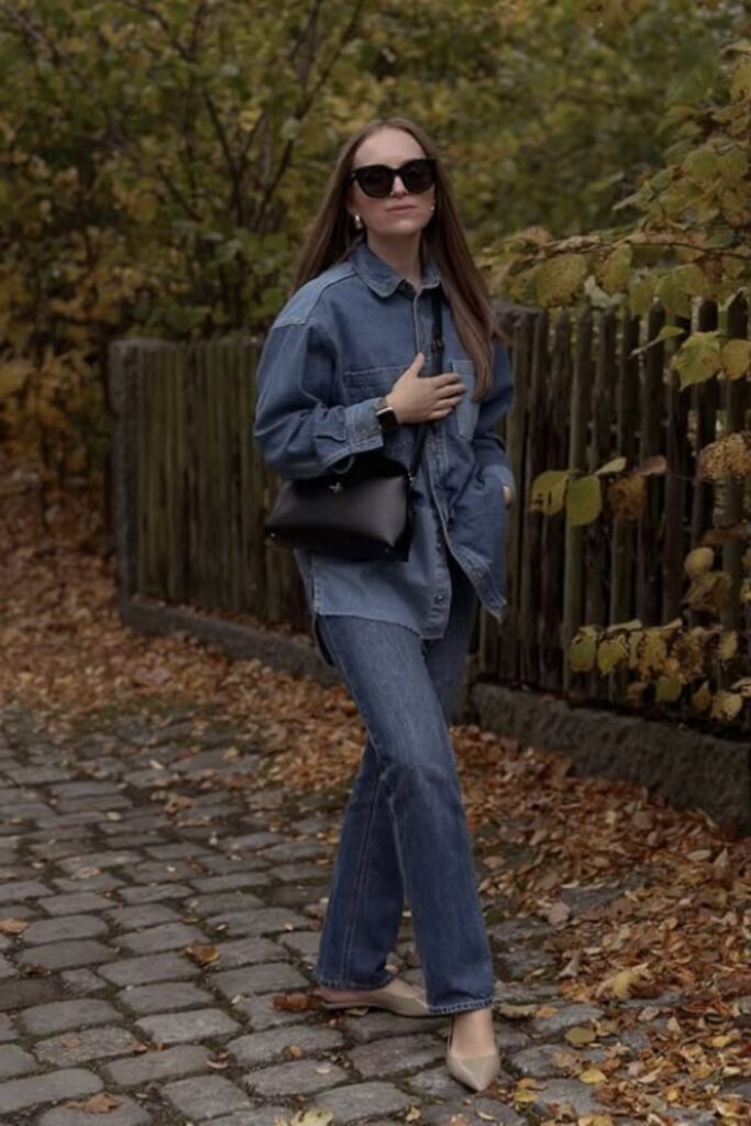 Rock the double denim trend with stylish outfit ideas—think classic blue-on-blue, edgy layers, and fresh takes on this timeless look. Double Denim Outfit Women, Double Denim Looks, double Denim Outfits, Denim Shirt, Denim Skirt, Double Denim Aesthetic