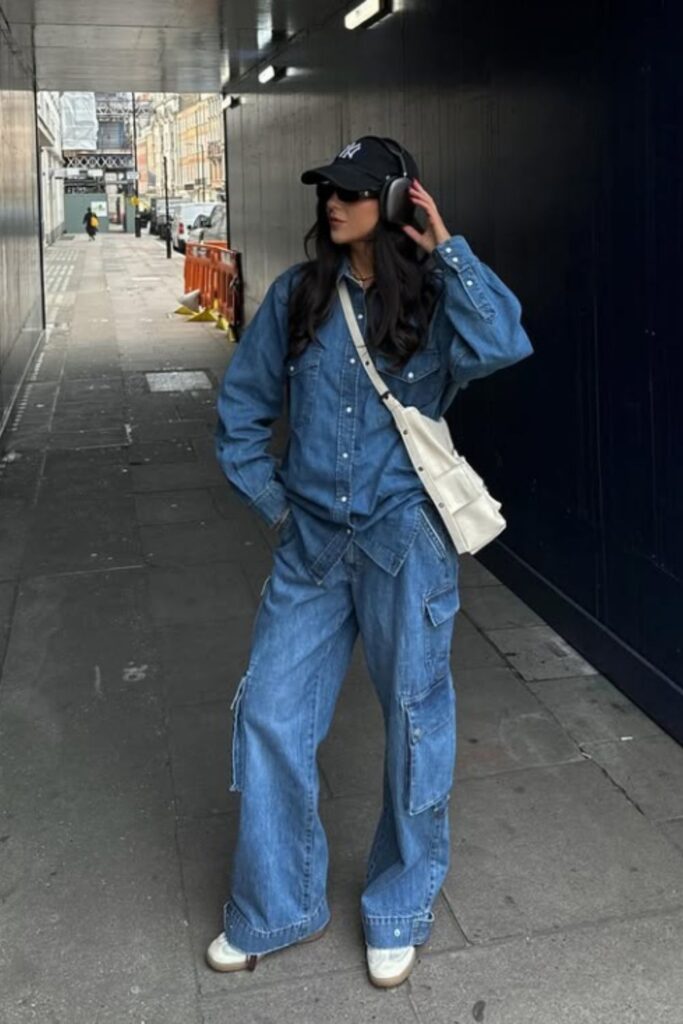 Rock the double denim trend with stylish outfit ideas—think classic blue-on-blue, edgy layers, and fresh takes on this timeless look. Double Denim Outfit Women, Double Denim Looks, double Denim Outfits, Denim Shirt, Denim Skirt, Double Denim Aesthetic