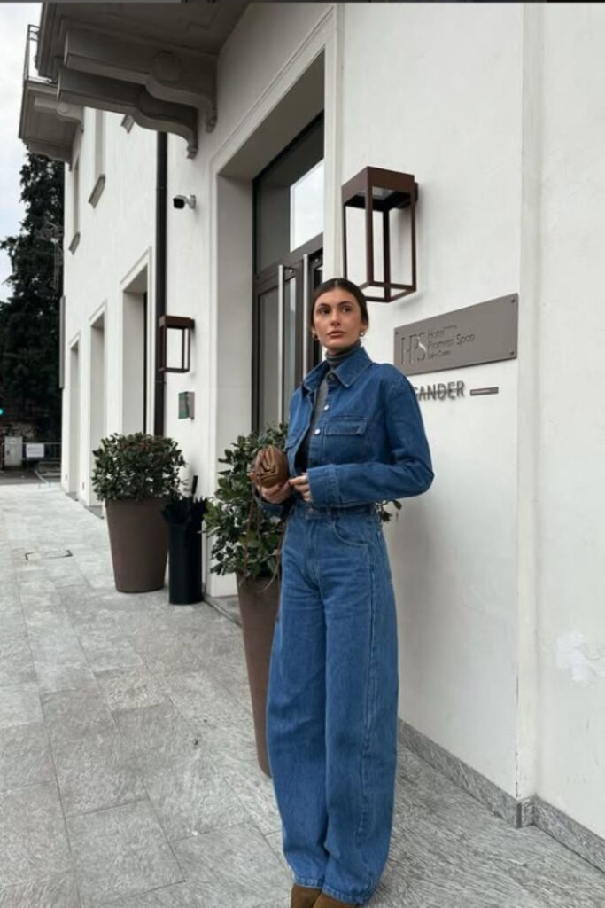 Rock the double denim trend with stylish outfit ideas—think classic blue-on-blue, edgy layers, and fresh takes on this timeless look. Double Denim Outfit Women, Double Denim Looks, double Denim Outfits, Denim Shirt, Denim Skirt, Double Denim Aesthetic