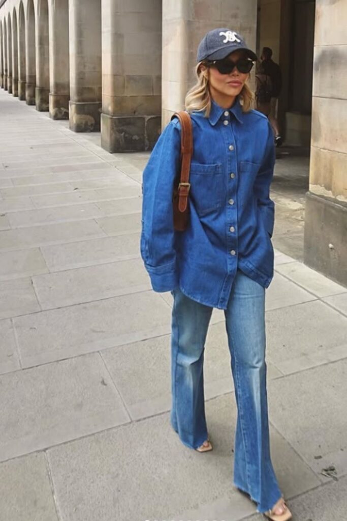 Rock the double denim trend with stylish outfit ideas—think classic blue-on-blue, edgy layers, and fresh takes on this timeless look. Double Denim Outfit Women, Double Denim Looks, double Denim Outfits, Denim Shirt, Denim Skirt, Double Denim Aesthetic