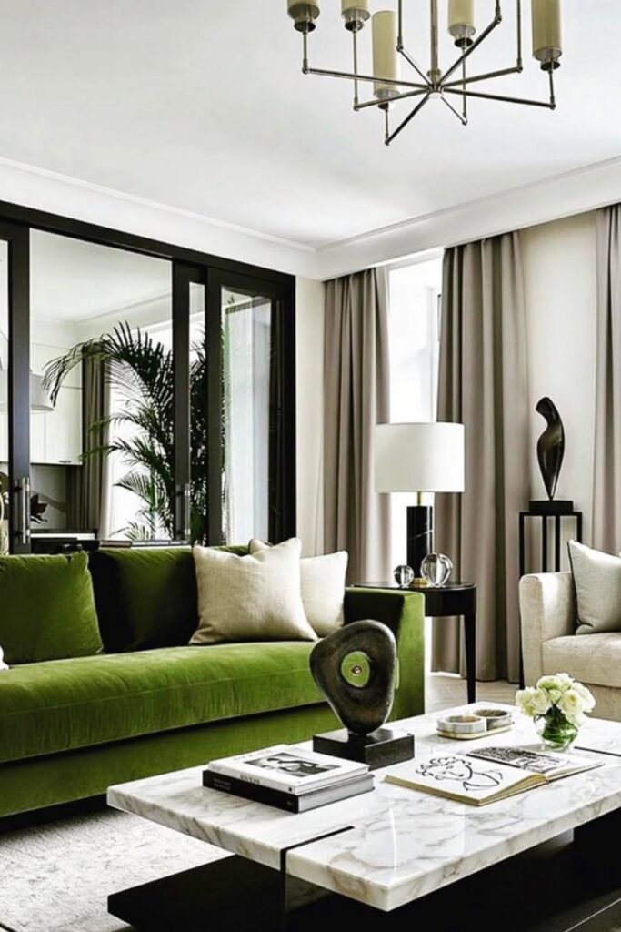 Get inspired with stylish green couch living room ideas! From modern minimalism to cozy vintage charm, discover how to decorate around a bold green sofa for a beautiful, inviting space. Olive Green Couch Living Room Ideas, Dark Green Couch Living Room Ideas, Living Room With Green Couch, Emerald Green Couch Living Room Ideas, Green Couch Living Room Colour Schemes, Sage Green Couch Living Room, Green Velvet Couch Living Room Ideas, Olive Green, Aesthetic, Light Green